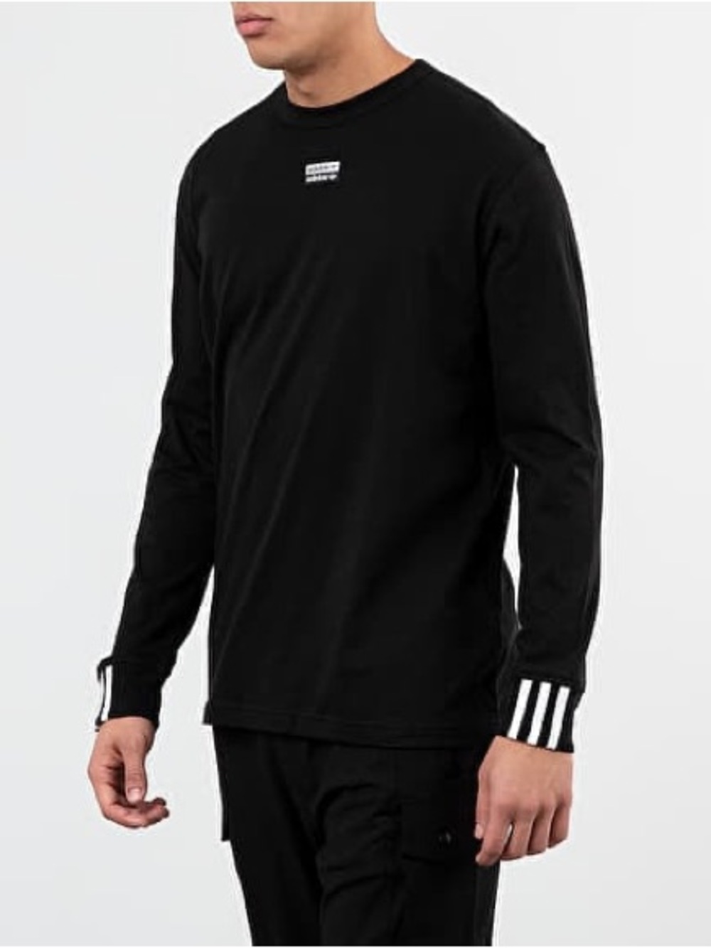 Men's Black adidas Long-Sleeve Crew Neck Shirt - front & back logo